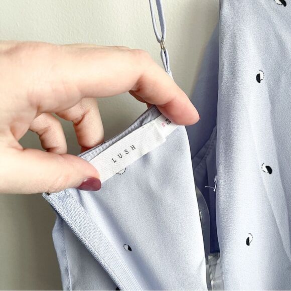 Lush Mini Dress Flounce Side Tie Blue Spaghetti Straps Women's S Back Zip Lined - Picture 6 of 8